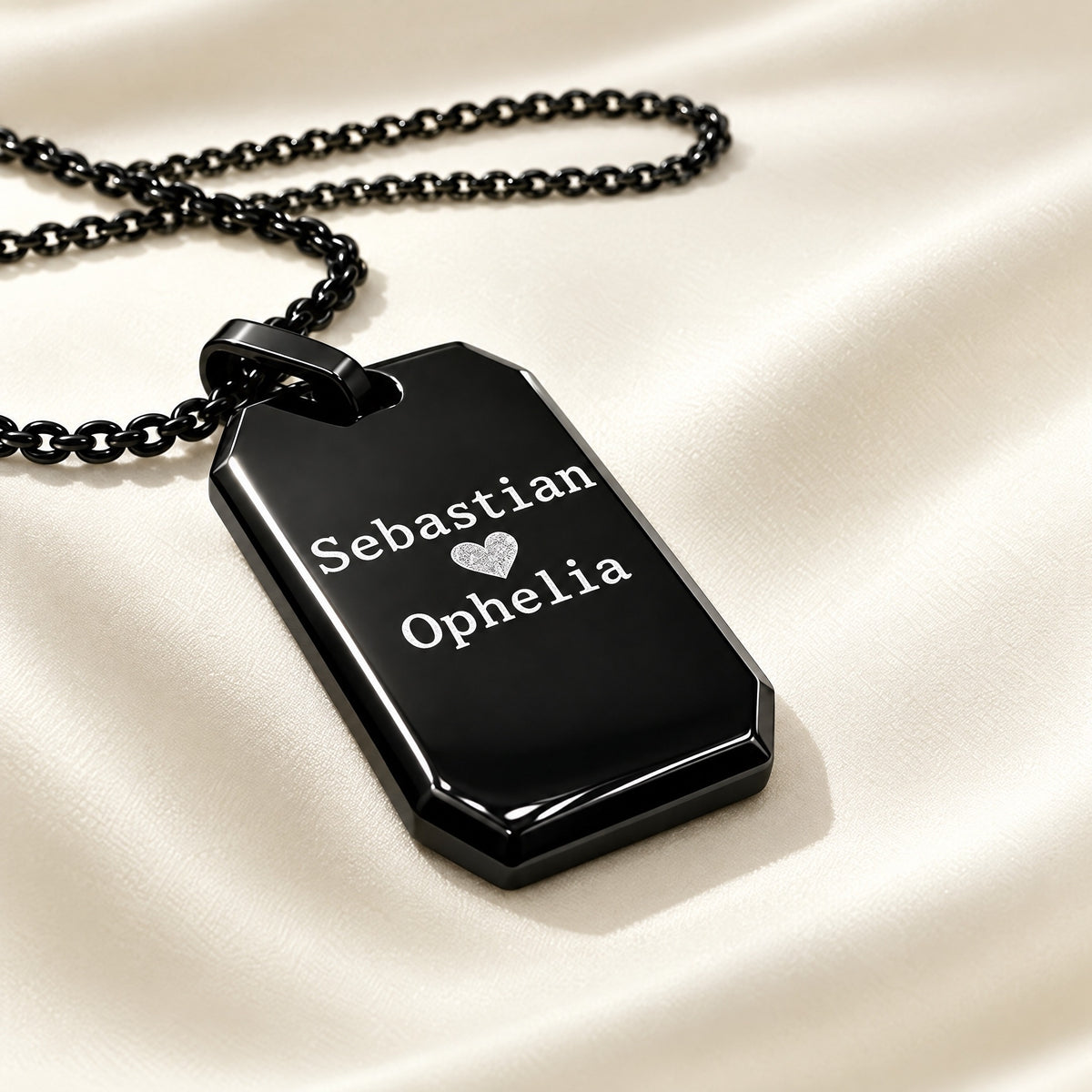 Custom Engraved Black Titanium Steel Dog Tag Necklace