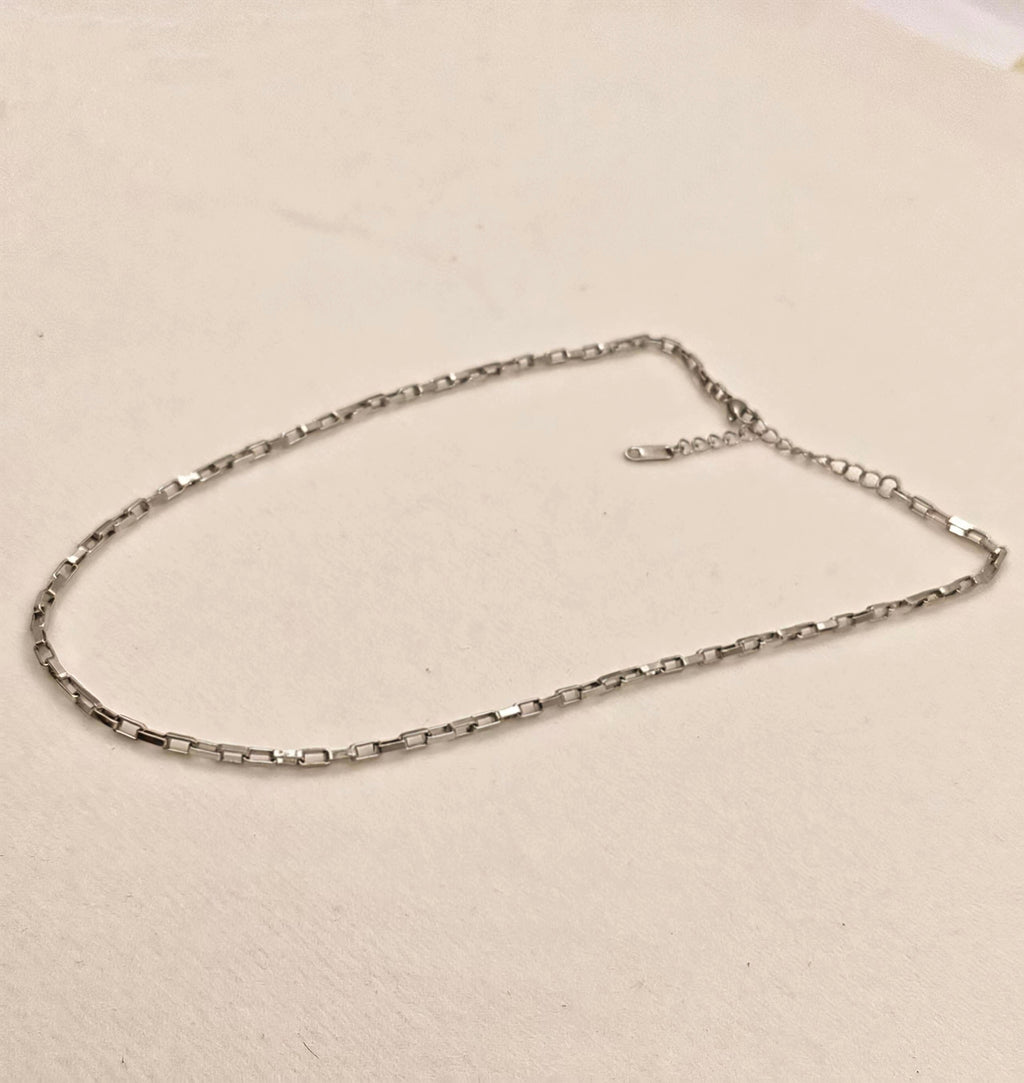 Silver Titanium Steel Rectangle Box Chain Necklace