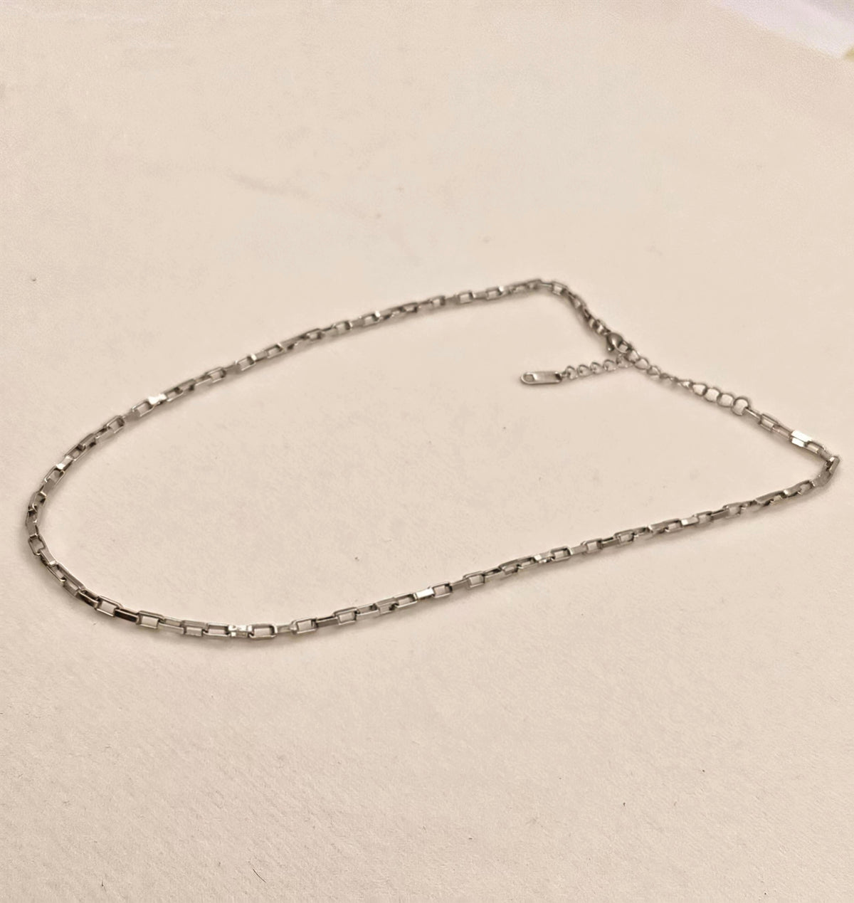 Silver Titanium Steel Rectangle Box Chain Necklace