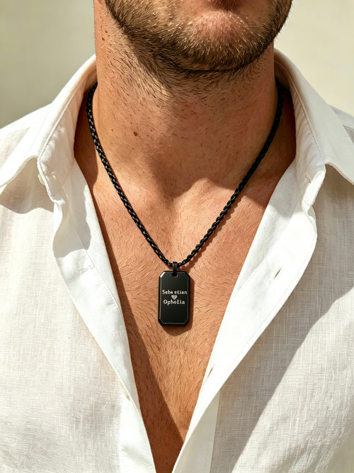 Custom Engraved Black Titanium Steel Dog Tag Necklace