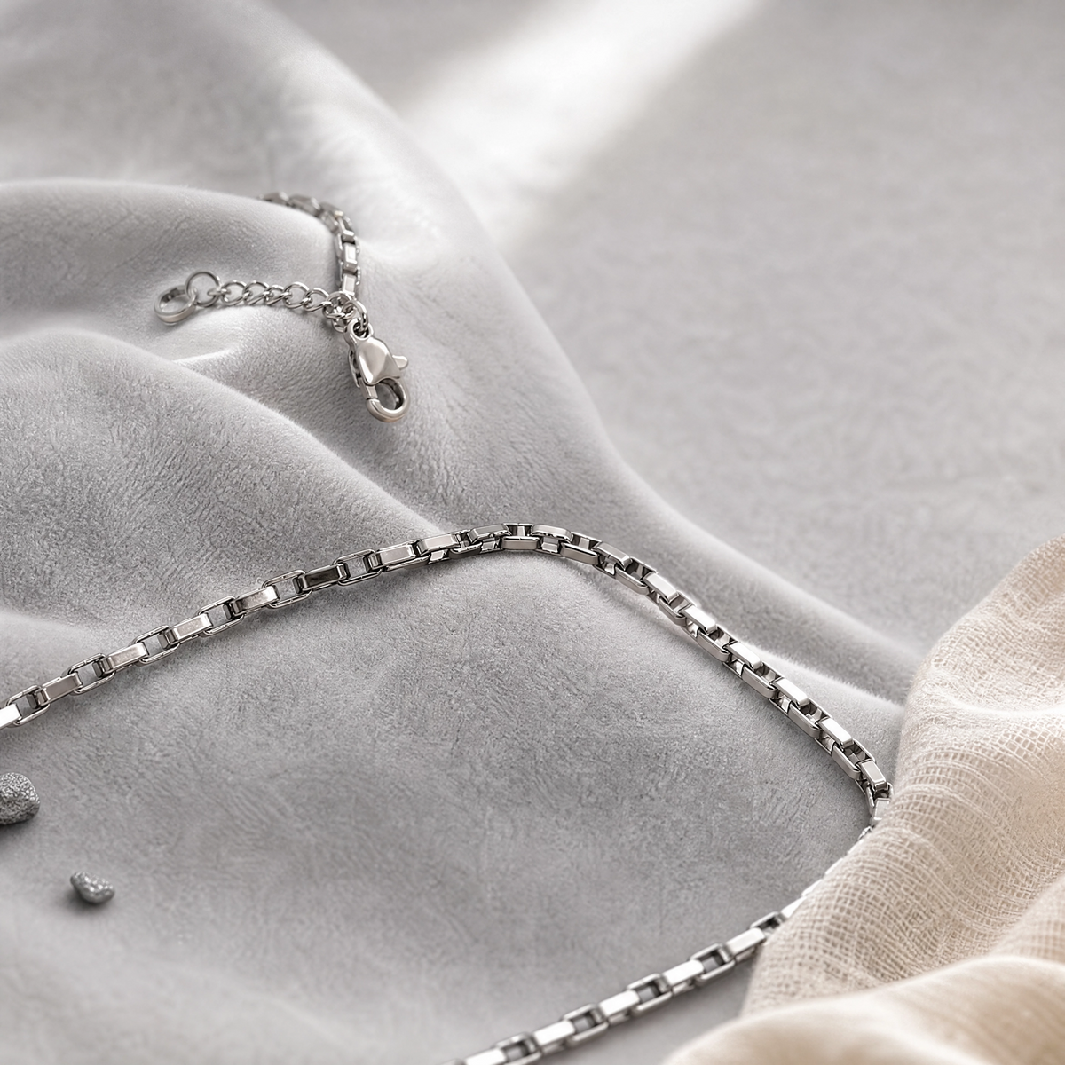 Silver Titanium Steel Rectangle Box Chain Necklace