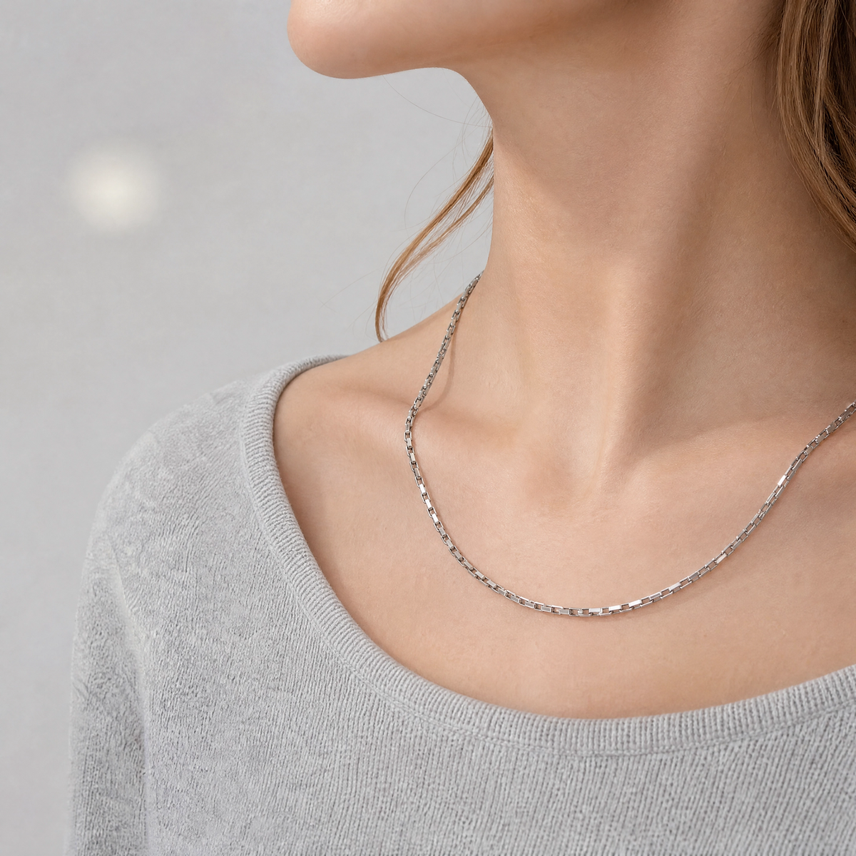 Silver Titanium Steel Rectangle Box Chain Necklace