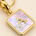 Shell Initial Rectangle Pendant Necklace | 18K Gold Plated Stainless Steel